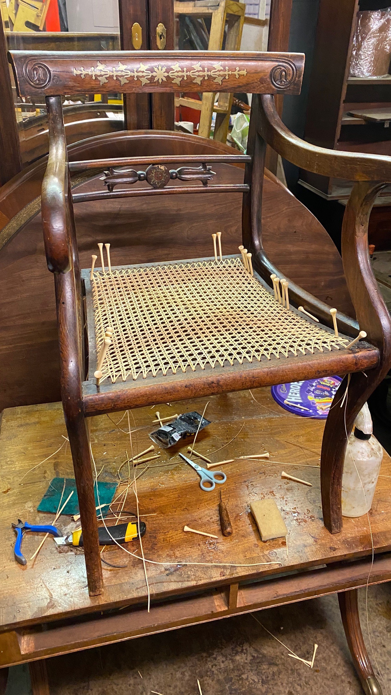 recaning the seat on a regency armchair