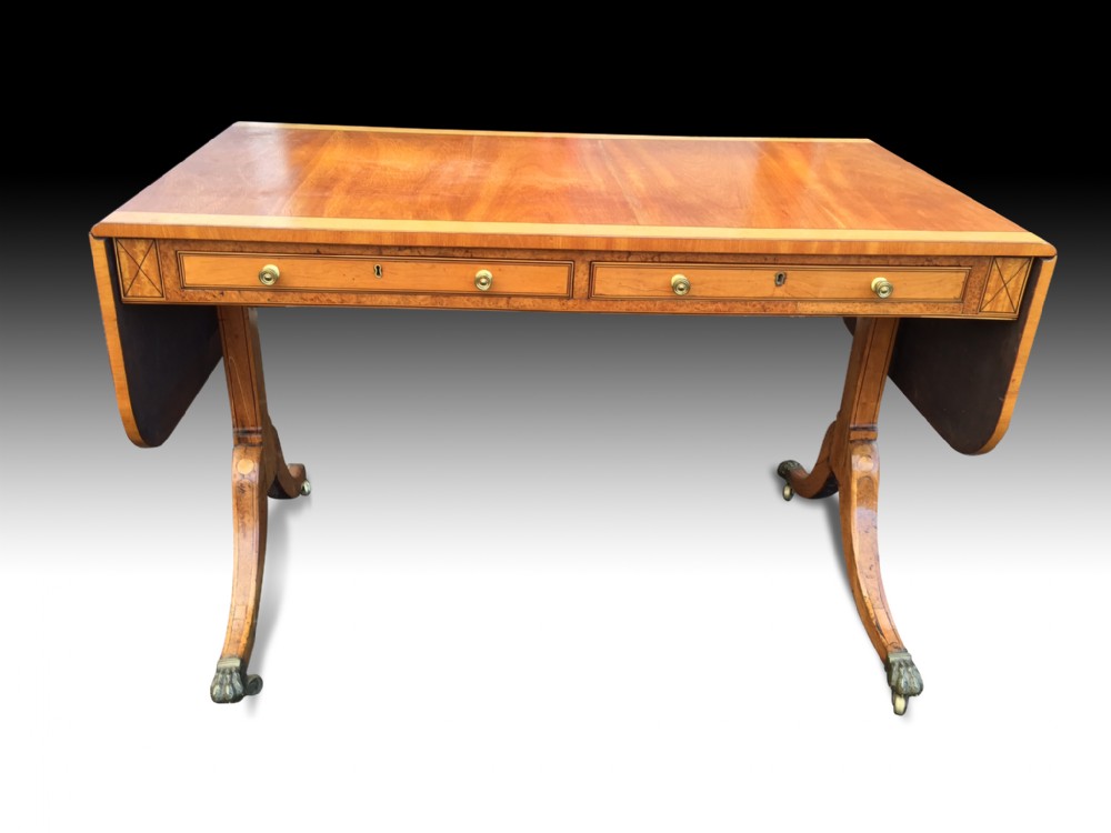 a superb quality george iii satinwood and amboyna banded sofa table