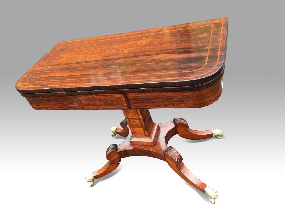 superb regency rosewood satinwood inlaid card table