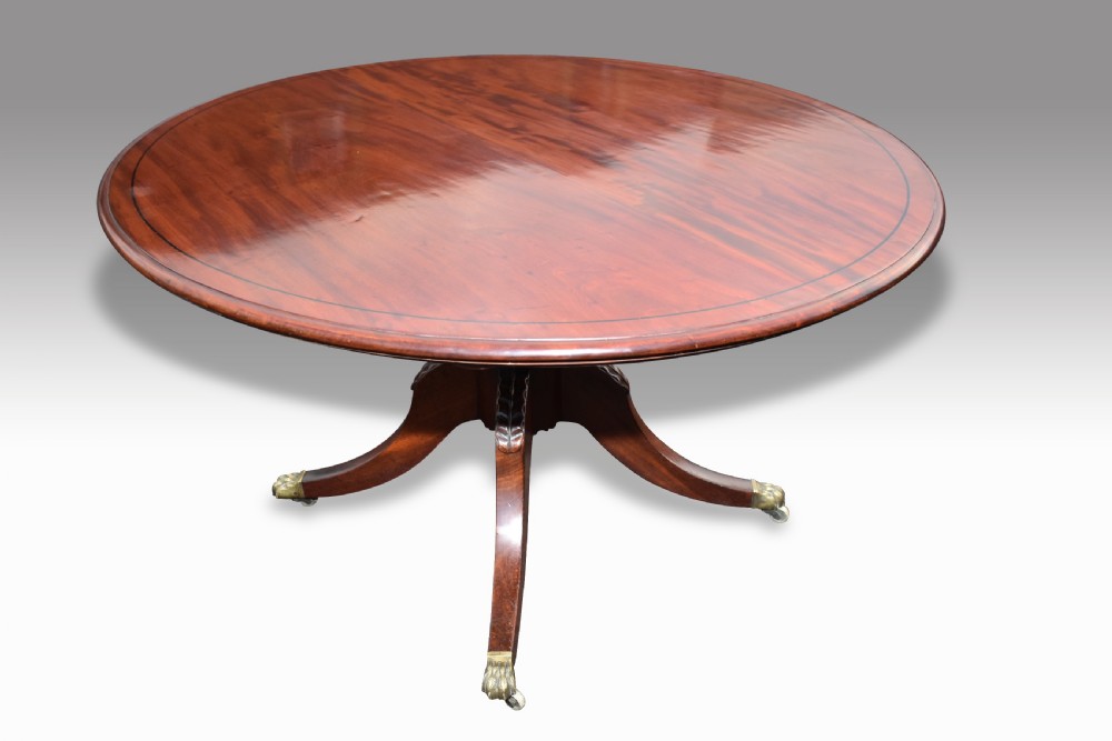 a fine quality regency mahogany ebony inlaid tilt top oval breakfast table
