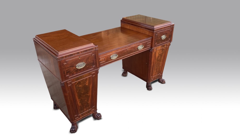 a wonderful regency mahogany twin pedestal sideboard